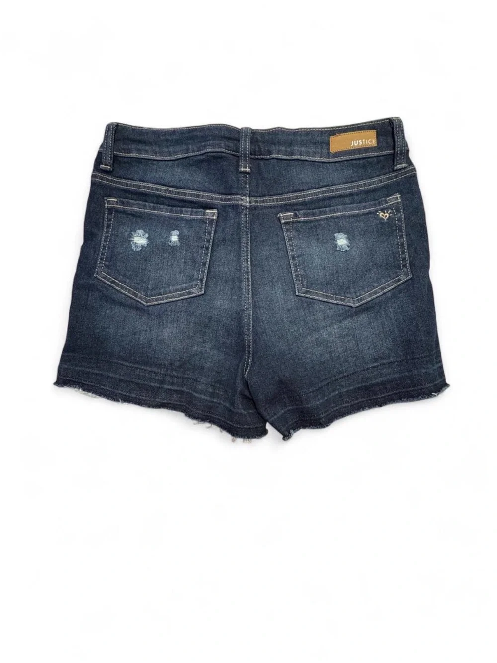 Justice Dark Wash Denim Shorts with Red & Blue Sequin Accents